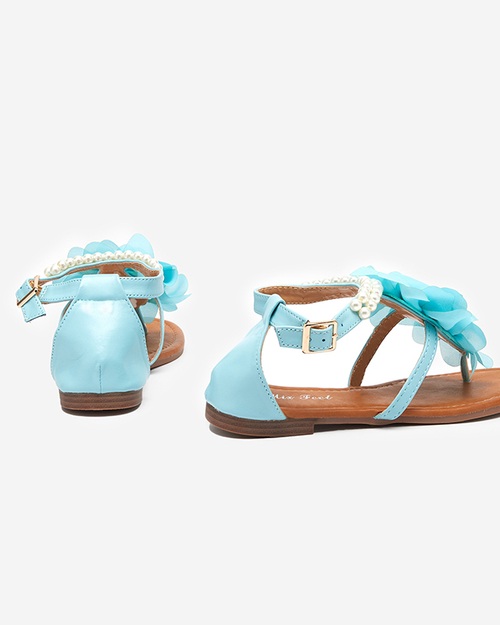 OUTLET Сині жіночі босоніжки з перлинами і тканинним квіткою Amerile - Взуття