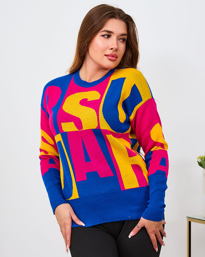 Royalfashion Hnědo-modrý dámský svetr s písmeny