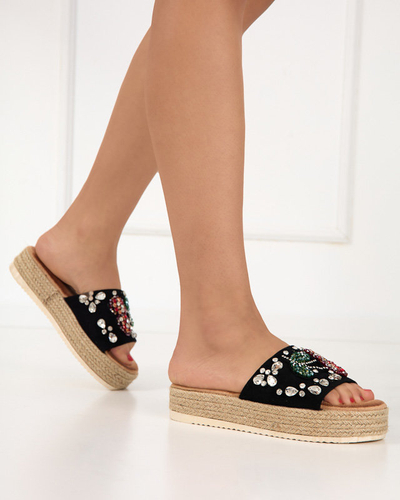 Černé dámské pantofle s kamínky Stevoa - Obuv