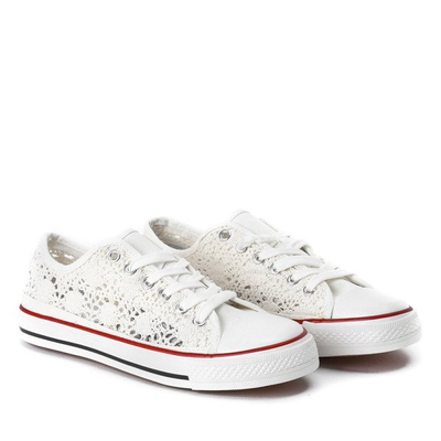 Białe trampki z koronkowym wykończeniem Envine - Obuwie