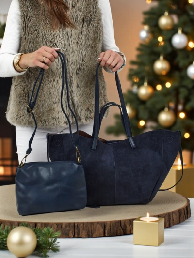 Dámská shopper kabelka z eko semiše s menší eko koženou kabelkou v sadě 2v1 Elinea