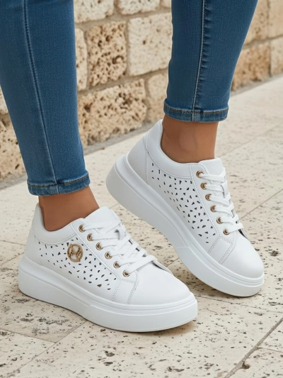 Dámské tenisky Calista Bianco z eko kůže, prolamované, jarní 4,5 cm