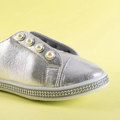 OUTLET Stříbrné dětské slip on tenisky s perličkami Merina - Obuv