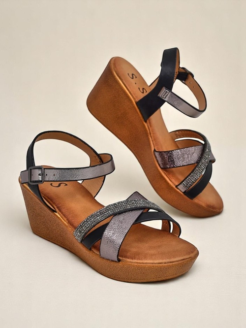 Royalfashion Жіночі wedges сандалі з стразами та блискітками Glittera