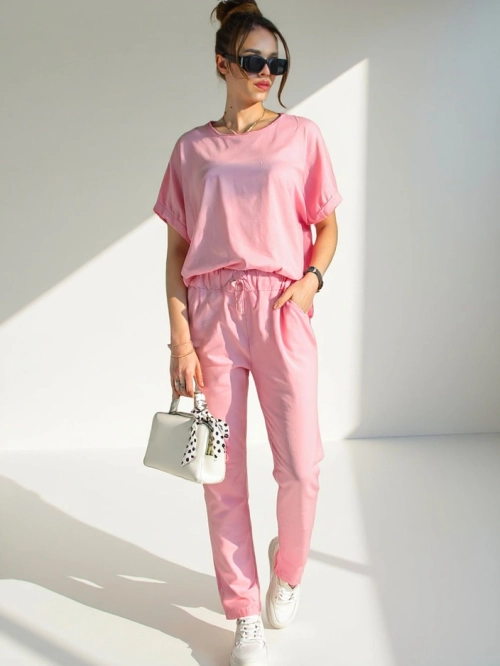 Royalfashion жіночий бавовняний комплект з короткими рукавами та прямими штанами