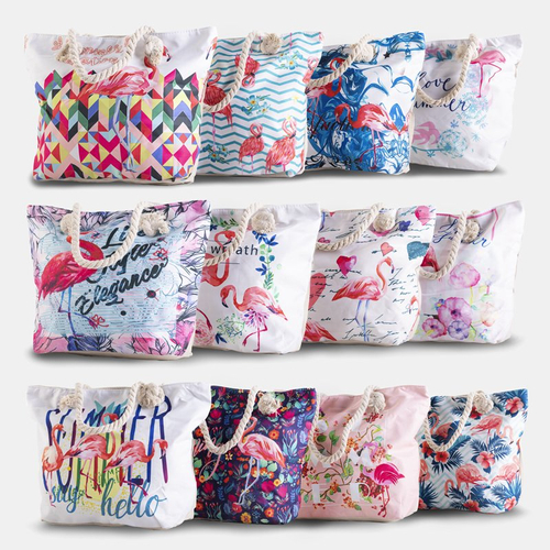 Кольорова пляжна сумка з фламінго