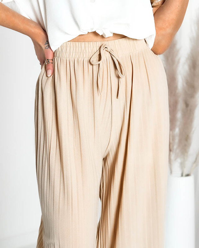 Béžové dámské široké plisované palazzo- Oblečení