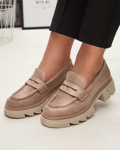 Světle hnědé dámské ažurové mokasíny na pevné podrážce Ejina - Obuv