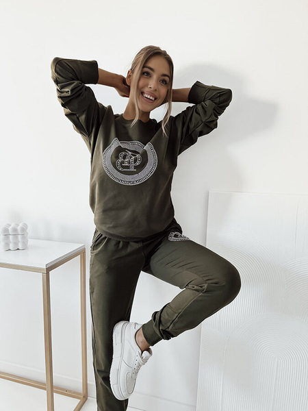 Royalfashion Темно-зелений жіночий світшот з цирконами