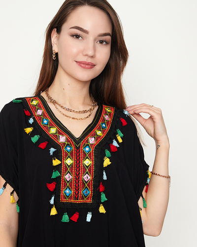 Жіноча чорна літня пляжна туніка з бахромою - Одяг