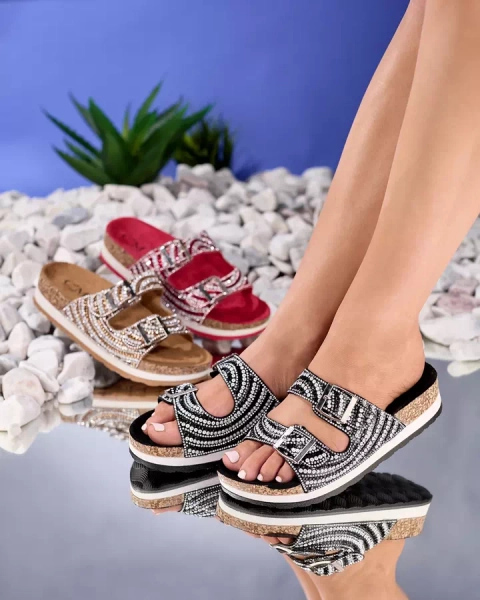 Dámské pantofle s kubickou zirkony v černé barvě Lalud-Footwear