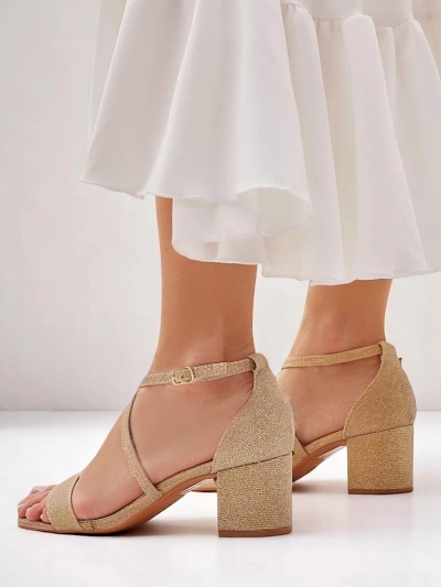Dámské sandály Royalfashion Aurelia z látky na podpatku zlaté 41