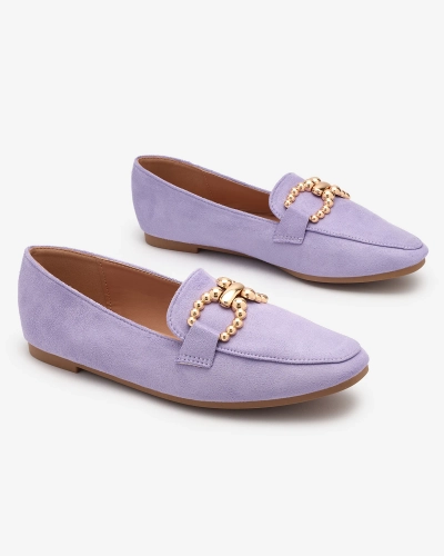 Фіолетові жіночі мокасини з екозамші Royalfashion з прикрасою Bissefi