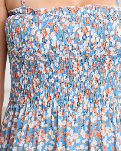 Dámské modré květinové minišaty na ramínka - oblečení