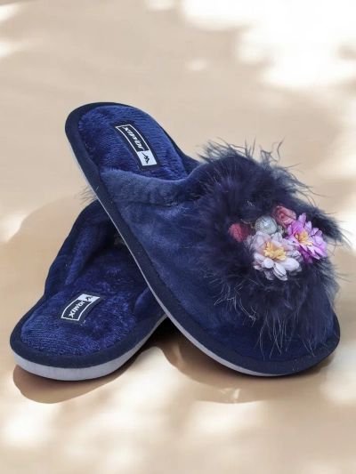 Royalfashion Dámské kožešinové pantofle s květinami Ederra