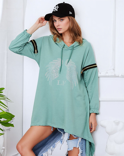 Royalfashion Zelená dámská oversized mikina se zipy