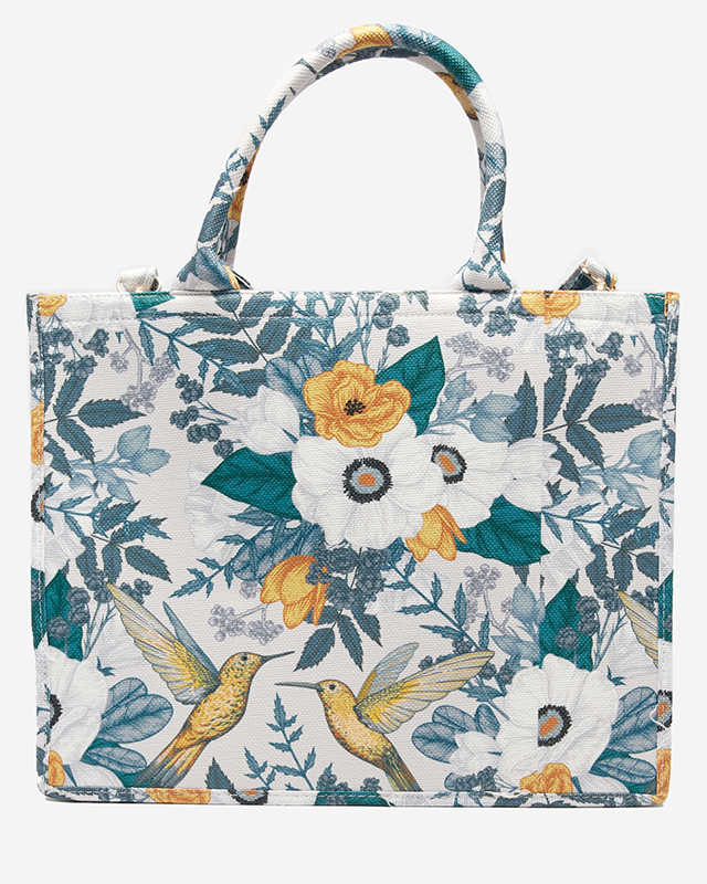 Šedomodrá dámská nákupní taška s květinovým potiskem - Příslušenství