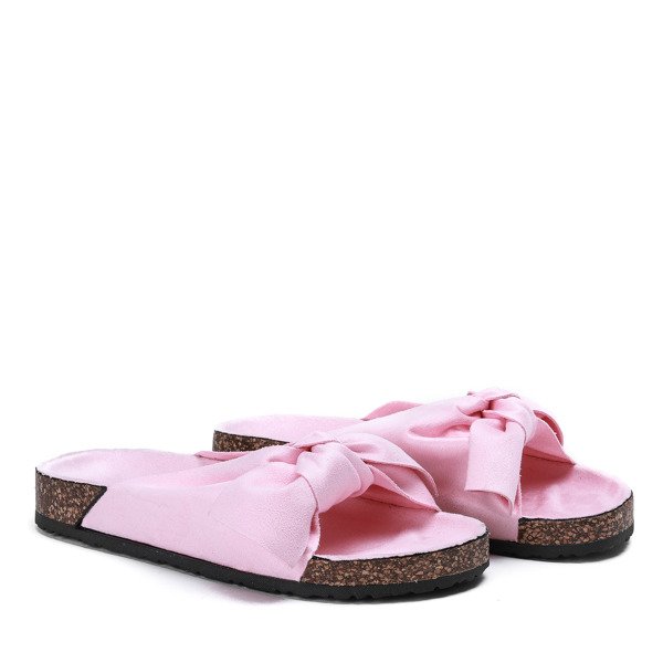 Růžové pantofle s mašličkou Nivie - Obuv