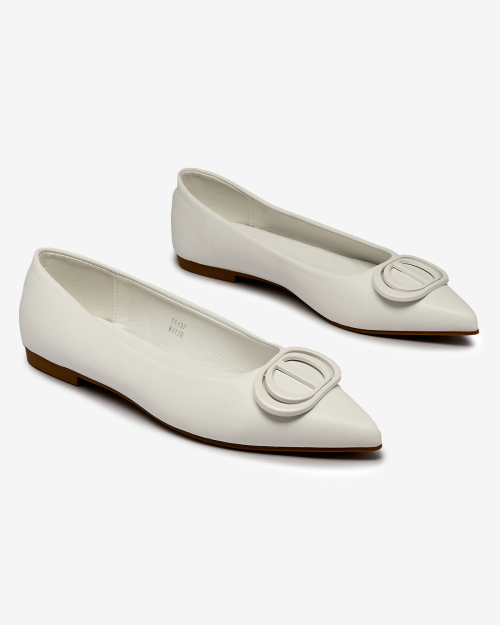 Royalfashion Білі жіночі гостроносі балетки з прикрасою на носі Manixy