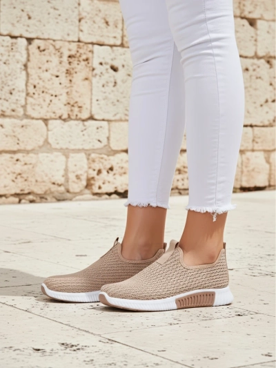 Dámské slip-on boty Selene světle hnědé, tkanina, plochý podpatek, komfort