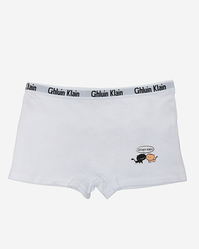 Жіночі білі однотонні боксерки з принтом - Нижня білизна