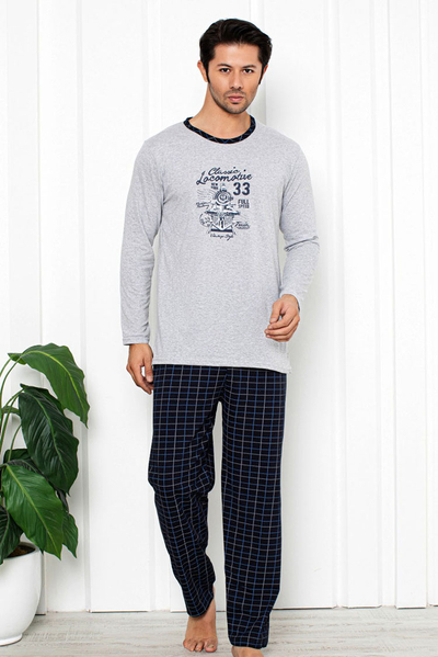Royalfashion Світло-сіра чоловіча піжама з картатими штанами