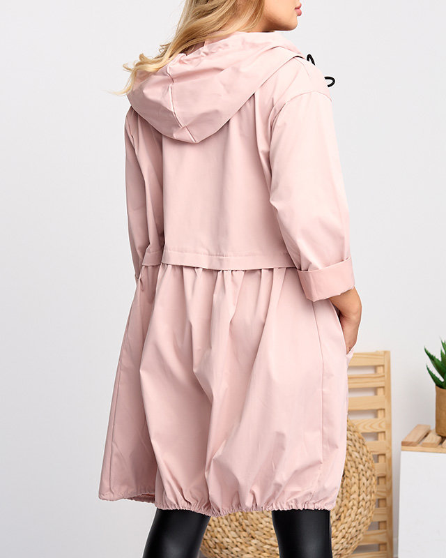 Dámská dlouhá větrovková bunda ve světle růžové barvě - Oblečení