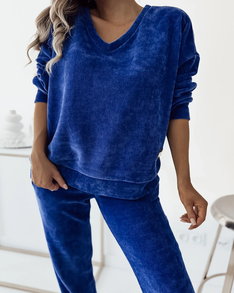 Royalfashion Kobaltová žebrovaná dámská mikinová souprava