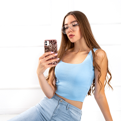 Světle modrý dámský krátký žebrovaný top - Oblečení