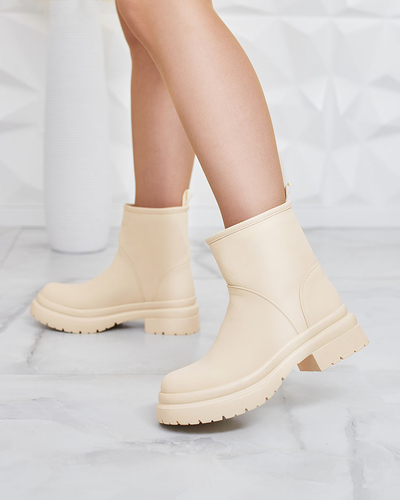 Royalfashion Béžové matné dámské kozačky se silnější podrážkou Holeopi