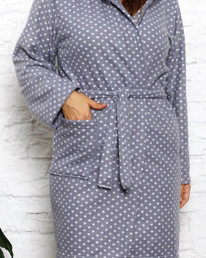 Šedý dámský župan s puntíky PLUS SIZE - Oblečení