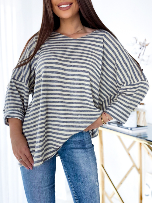 Royalfashion Жіноча блузка в сіру смужку з парчею