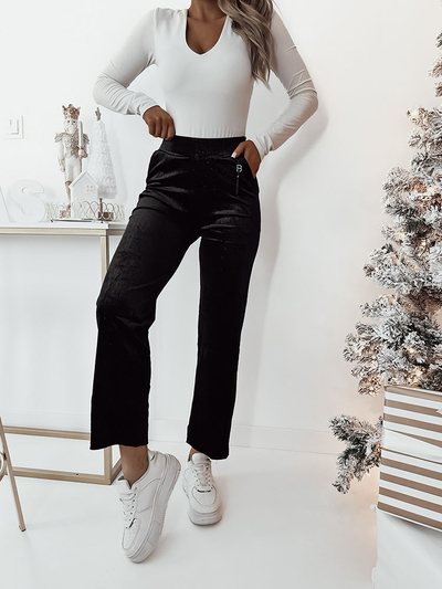 Royalfashion Tmavě hnědé manšestrové kalhoty pro ženy