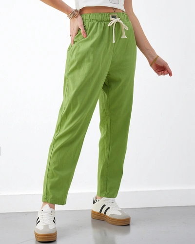 Royalfashion Dámské hladké bavlněné kalhoty s tkaničkou v pase