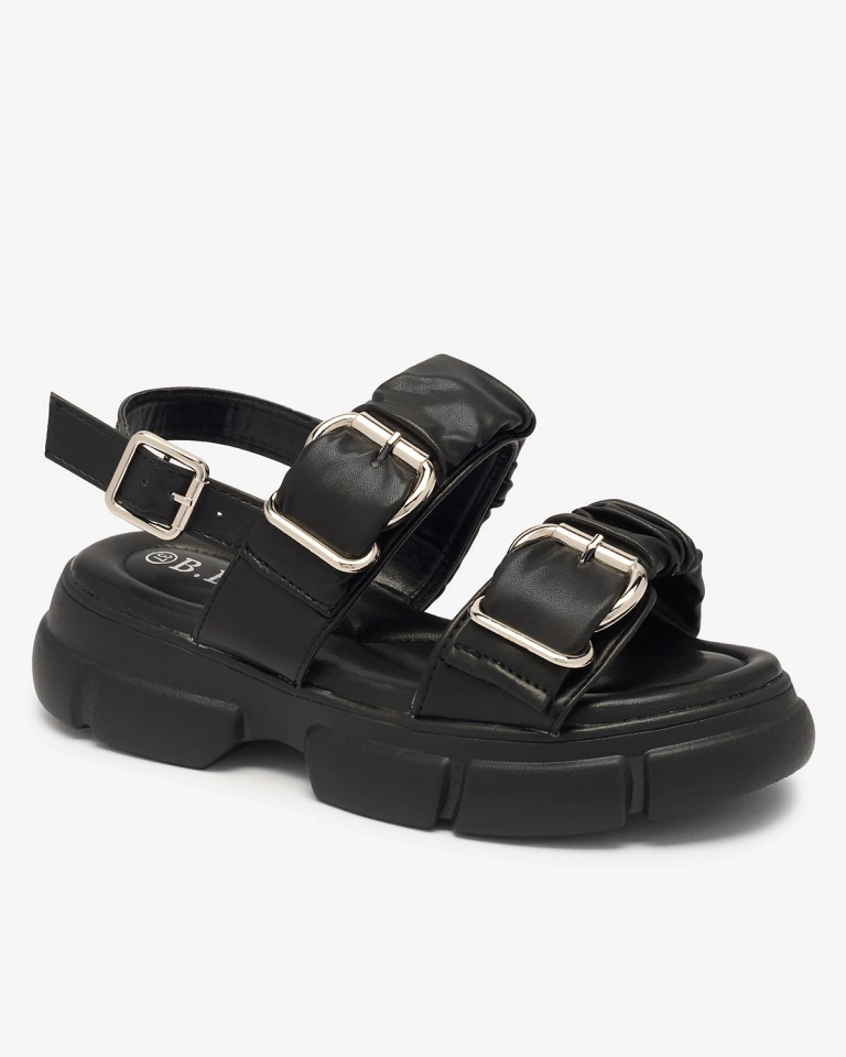 Černé dámské sandály na silnější podrážce s přezkami Seomm- Obuv