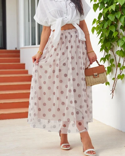 Royalfashion Dámská midi sukně z viskózy s tylovými puntíky