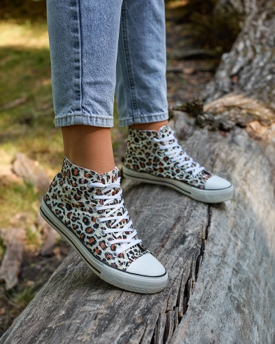 Royalfashion Dámské béžové vysoké tenisky s módním vzorem Jungle Jive