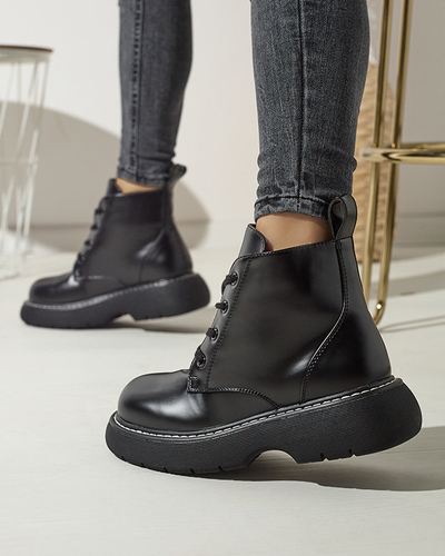 Чорні жіночі черевики з екошкіри на суцільній підошві Tarrafa - Взуття