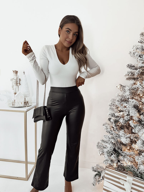 Royalfashion Жіночі широкі штани з екошкіри чорного кольору