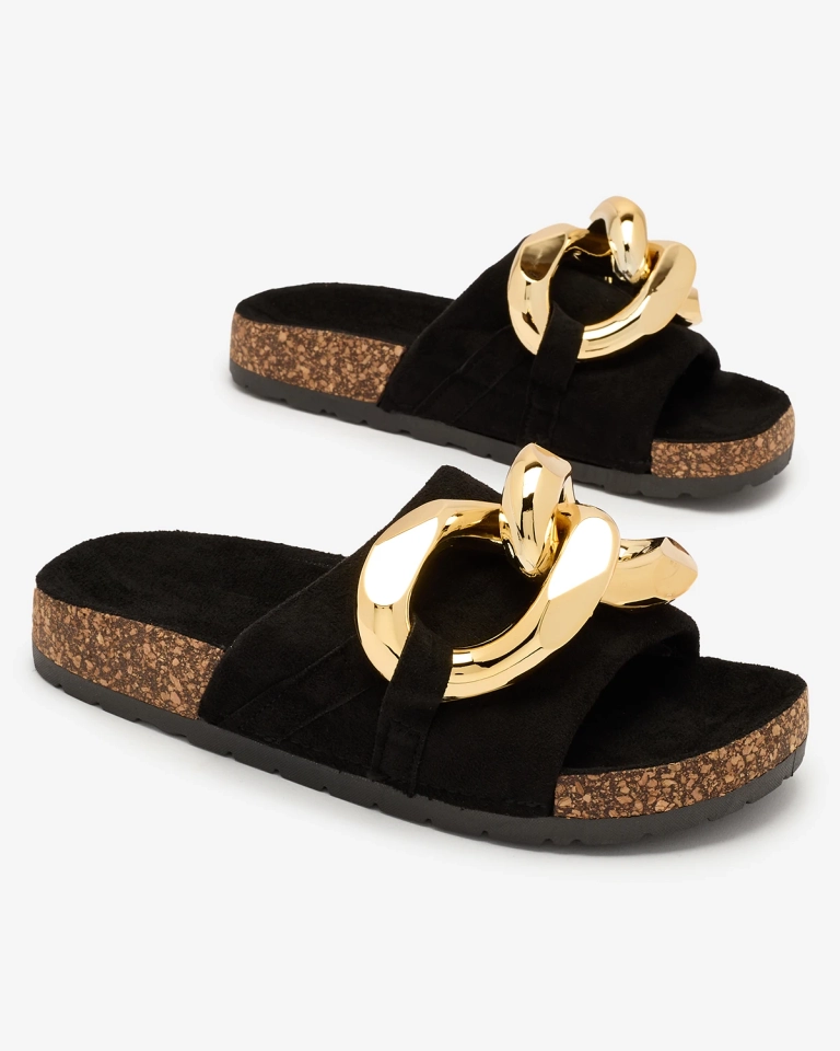 Royalfashion Dámské žabky s plastovým řetízkem v černé barvě Opikri