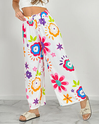 Royalfashion Dámské široké kalhoty z květinové látky