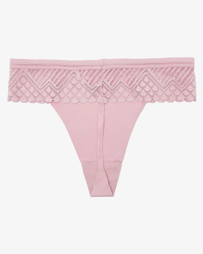Růžové dámské kalhotky tanga s krajkou - Spodní prádlo