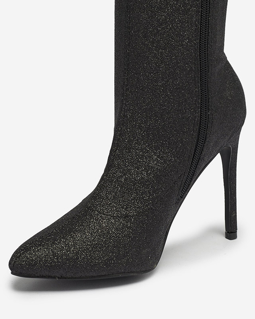 Чорні жіночі чоботи вище коліна з блискітками Qesda- Footwear