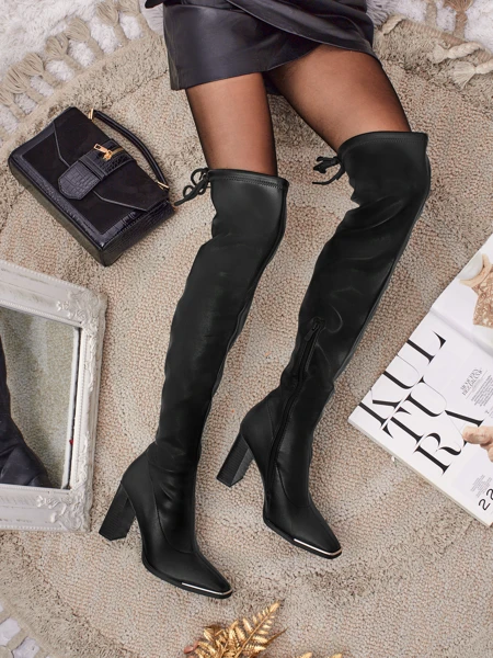 Dámské kozačky za koleno eko kožené na sloupku Aurora Drift