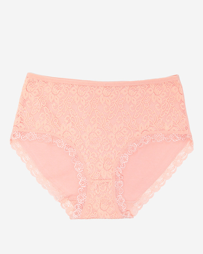 Světle růžové dámské bavlněné kalhotky s krajkou PLUS SIZE - Spodní prádlo