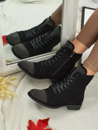 Eko semišové šněrovací dámské kotníkové boty se zirkony Marvelli