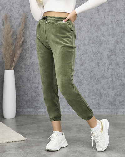 Темно-зелені велюрові спортивні штани для жінок PLUS SIZE- Одяг