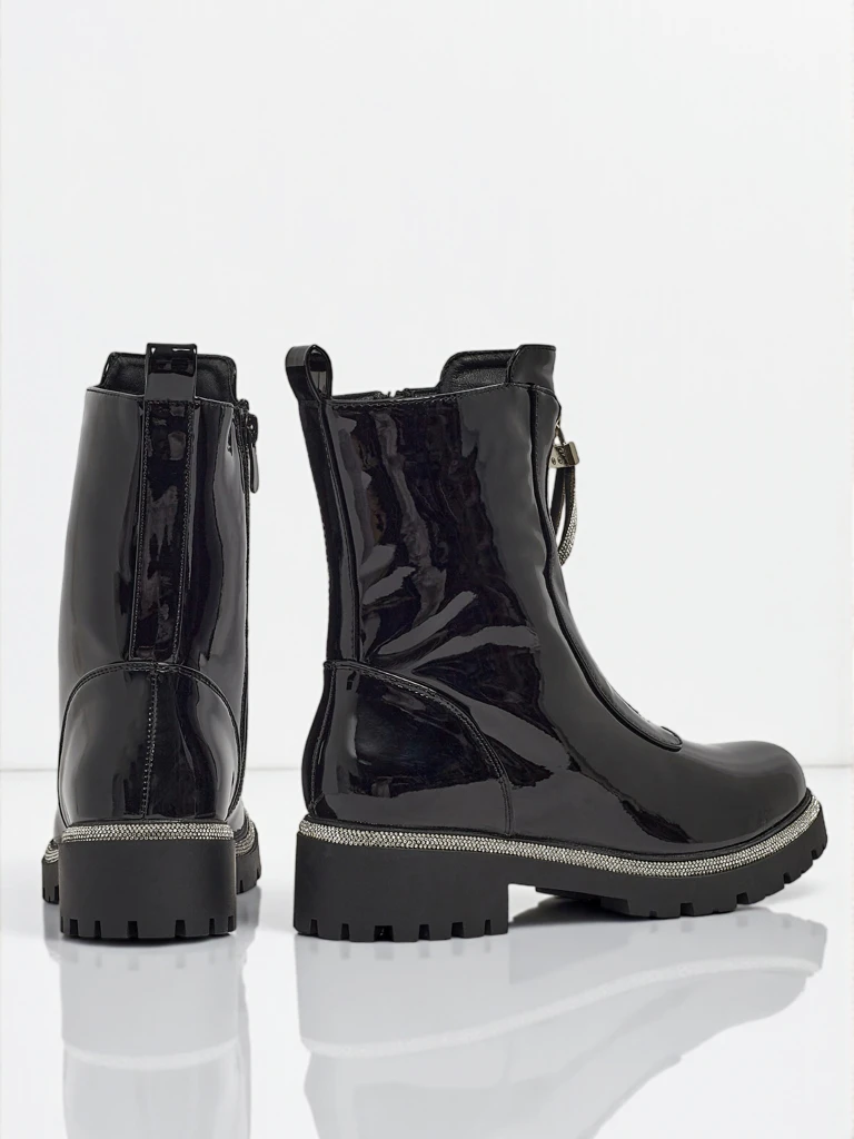 Lakované eko kožené dámské kotníkové boty s цирконами Nuvina