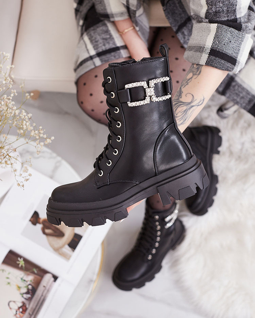 Жіночі черевики на шнурівці Royalfashion чорного кольору Cefitity