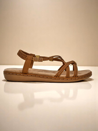 Dámské sandály Royalfashion Cressida camel ploché pohodlné kůže eco léto